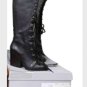 MaxMara Kansas Black Lace-Up Mid-Calf Block Heel Boots